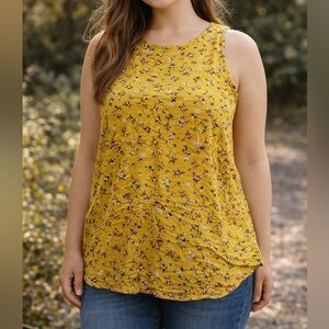 Old Navy Yellow Floral Sleeveless Tank Top Women's Large